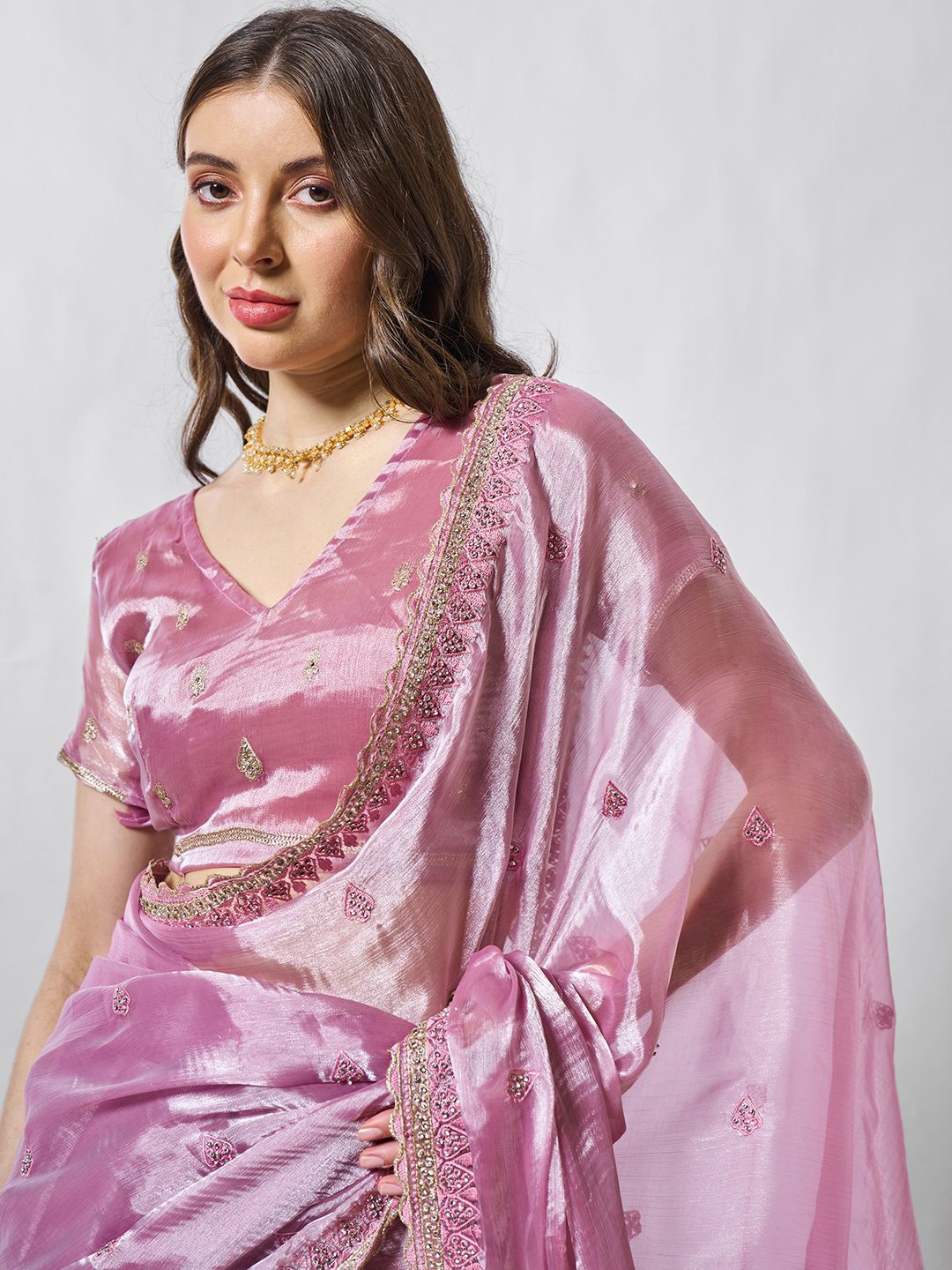 

Kalista Floral Embroidered Organza Saree, Pink