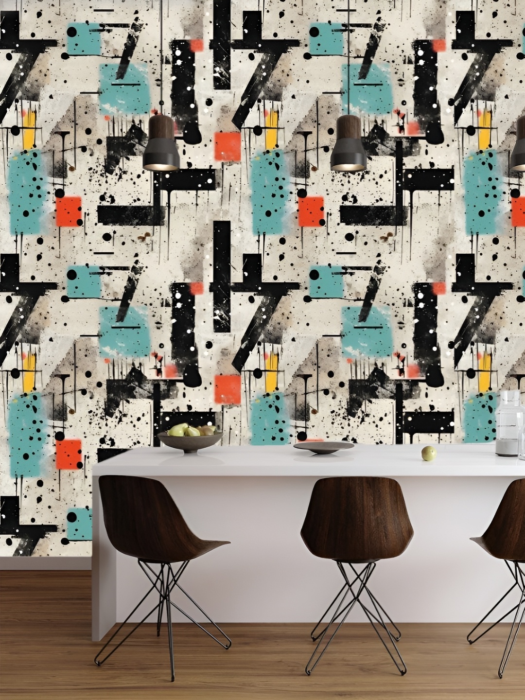 

CVANU Beige & Black Abstract Printed Self Adhesive Wall Stickers