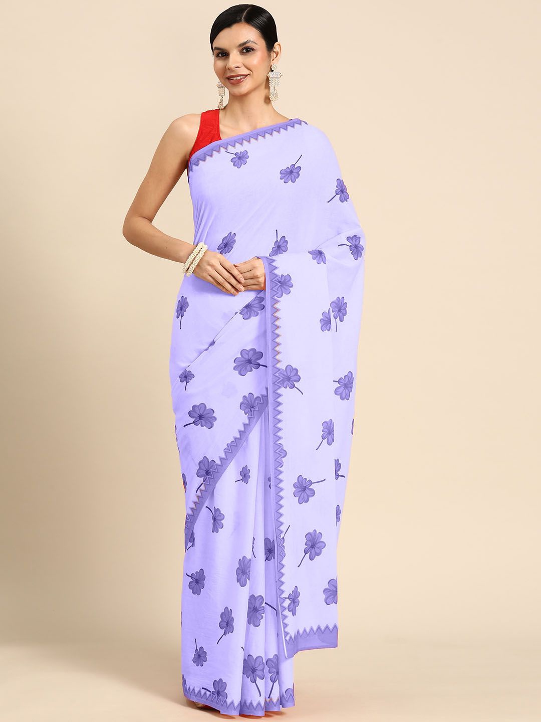 

BUTA BUTI Floral Pure Cotton Saree, Purple