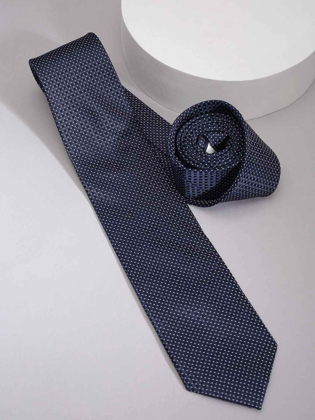 

Louis Philippe Men Woven Design Broad Tie, Navy blue