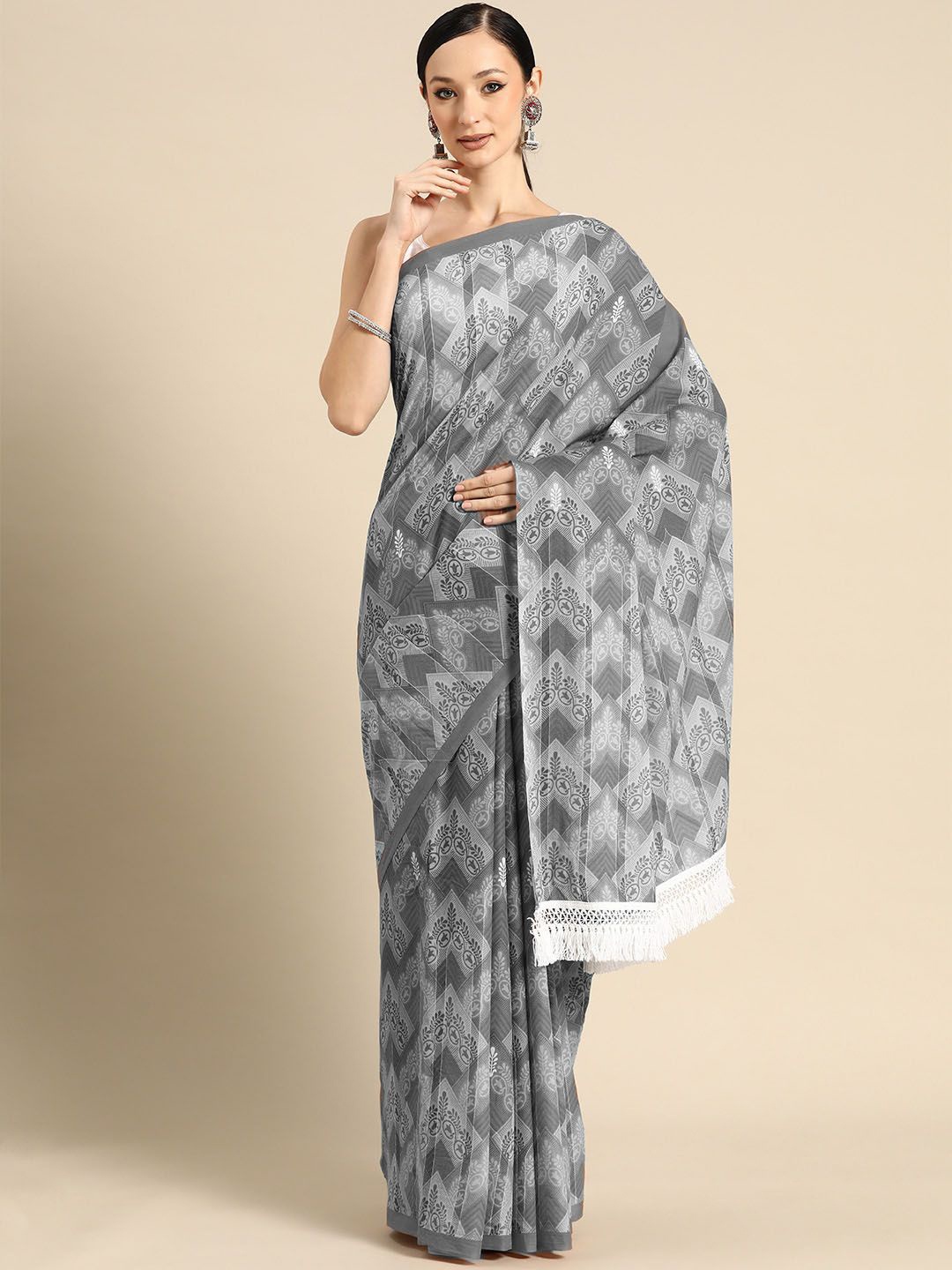 

BUTA BUTI Pure Cotton Saree, Grey