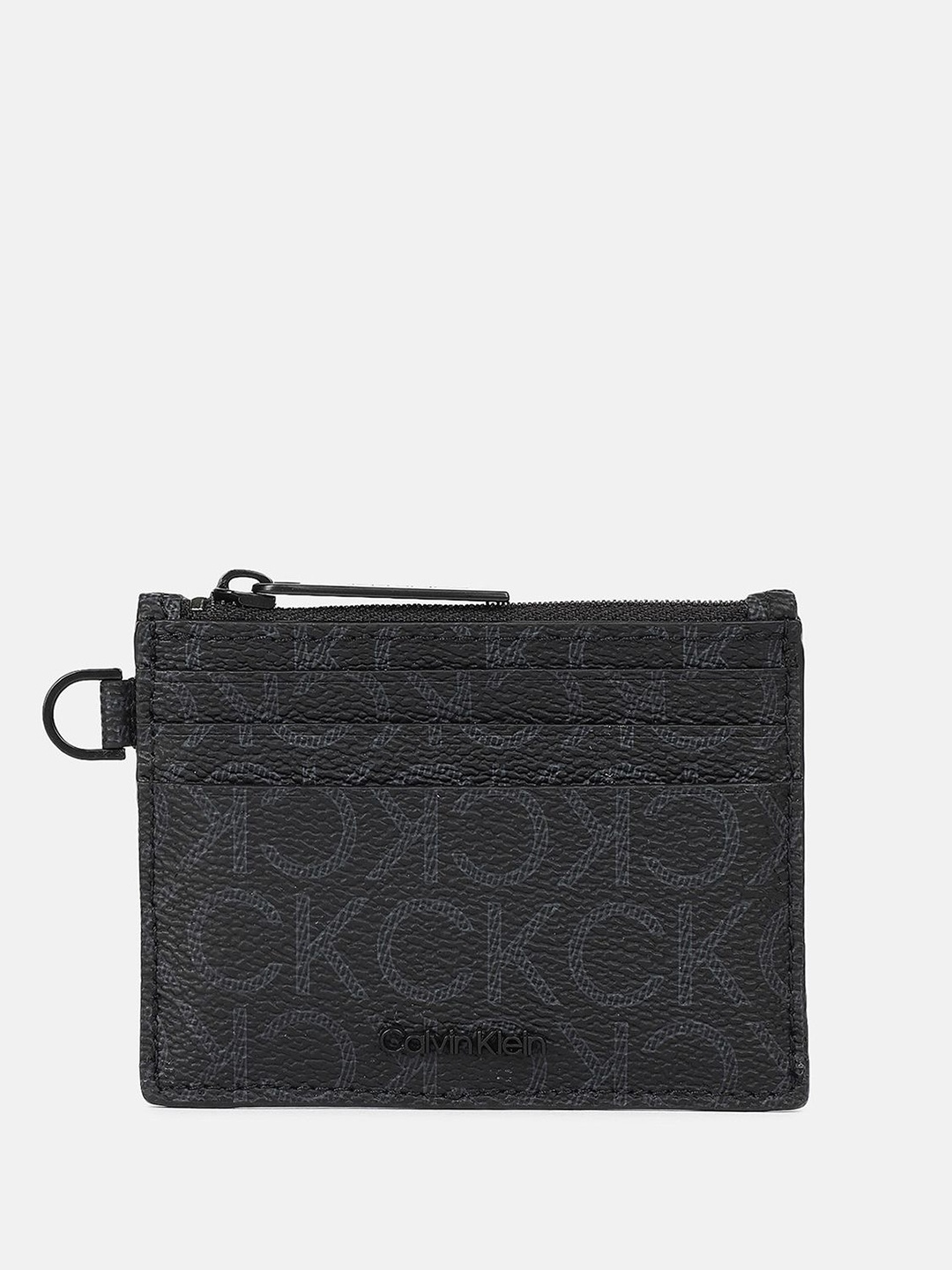 

Calvin Klein Men Typography Printed Zip Detail PU Zip Around Wallet, Black