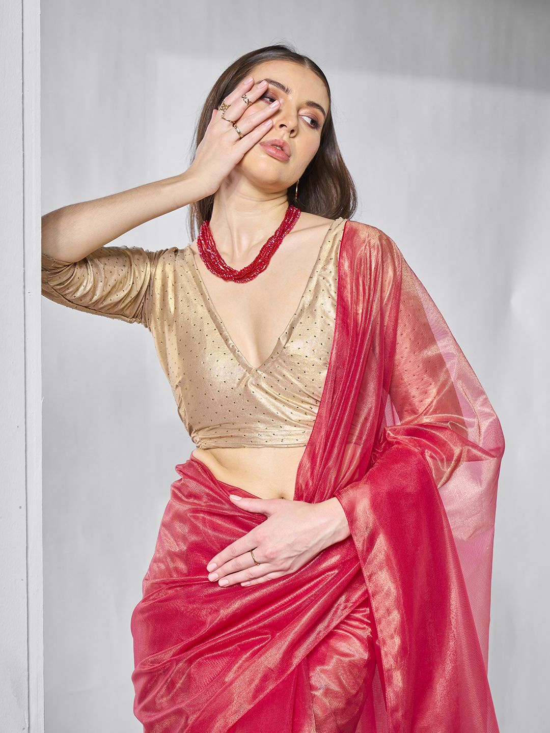 

Kalista Organza Saree, Red