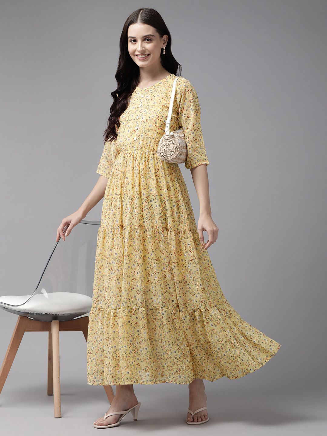

BAESD Women Floral Printed Maxi Dress, Yellow