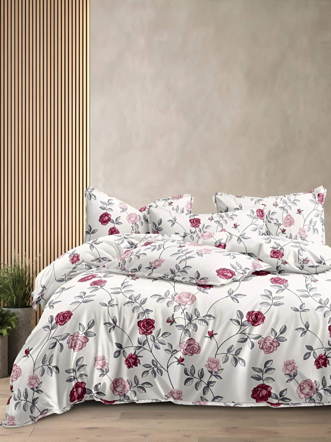 

tundwal's White & Rose Floral Printed Cotton Single Duvet Cover