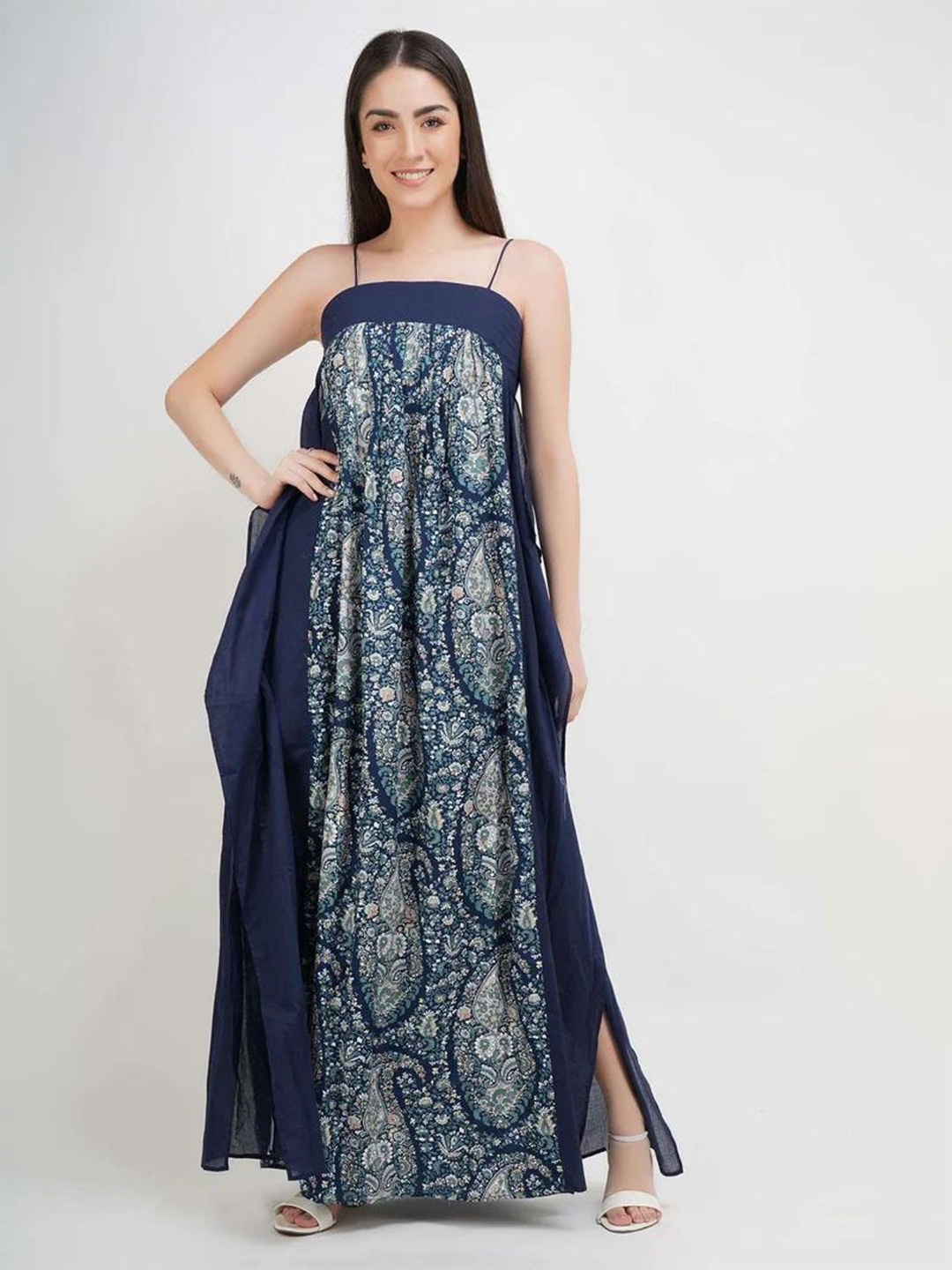 

DESIGNS BY QUEEN BEE Ethnic Motifs Print Maxi Dress, Navy blue