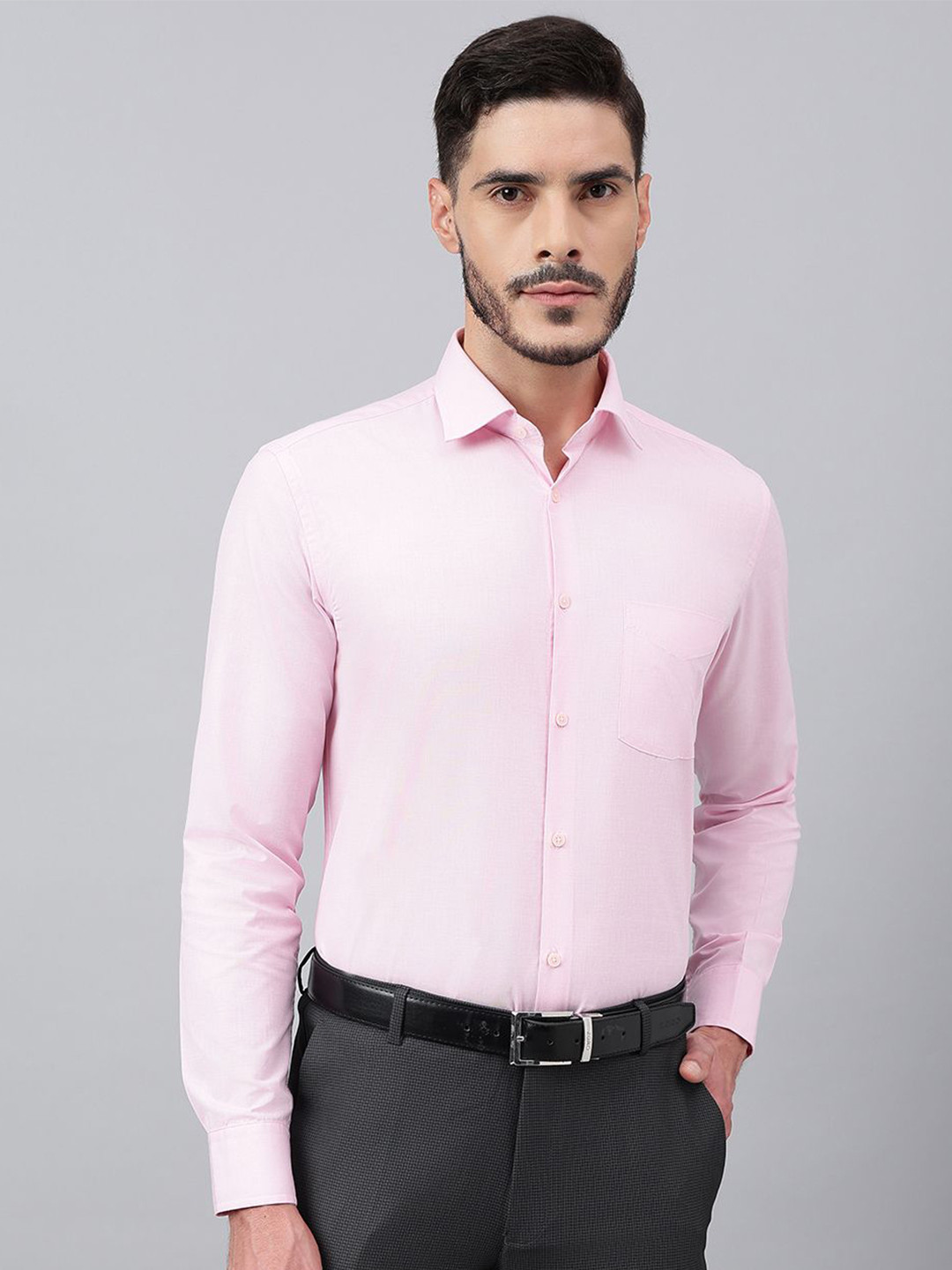 

Richlook Men Comfort Spread Collar Solid Cotton Formal Shirt, Pink
