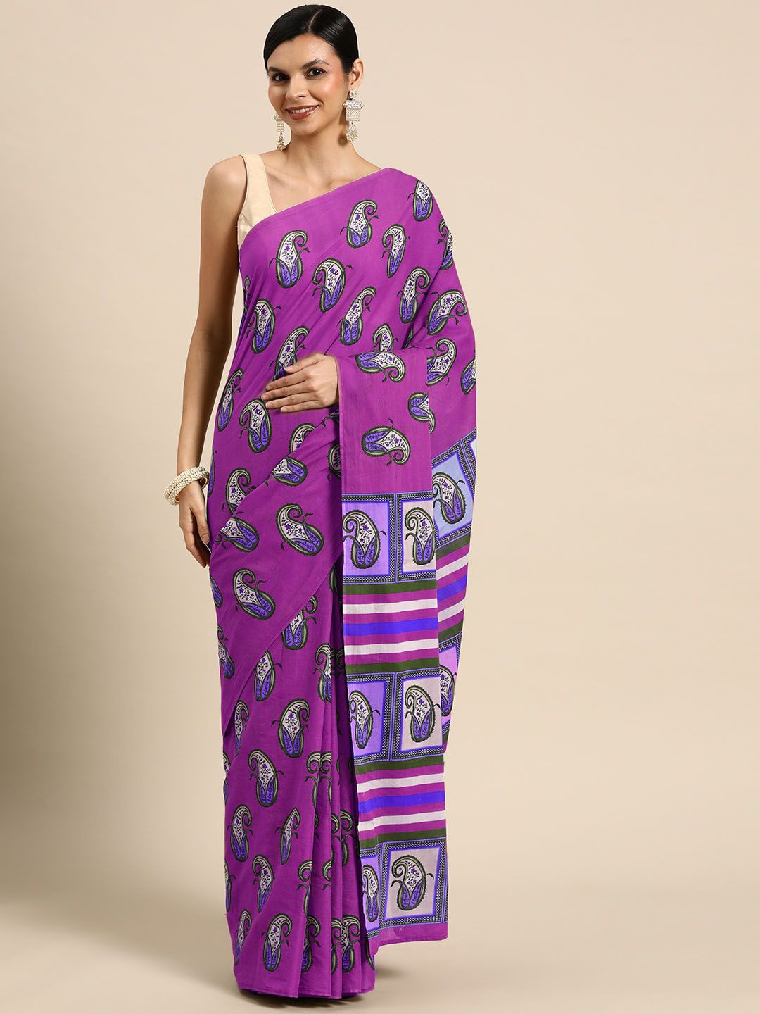 

BUTA BUTI Paisley Pure Cotton Saree, Purple