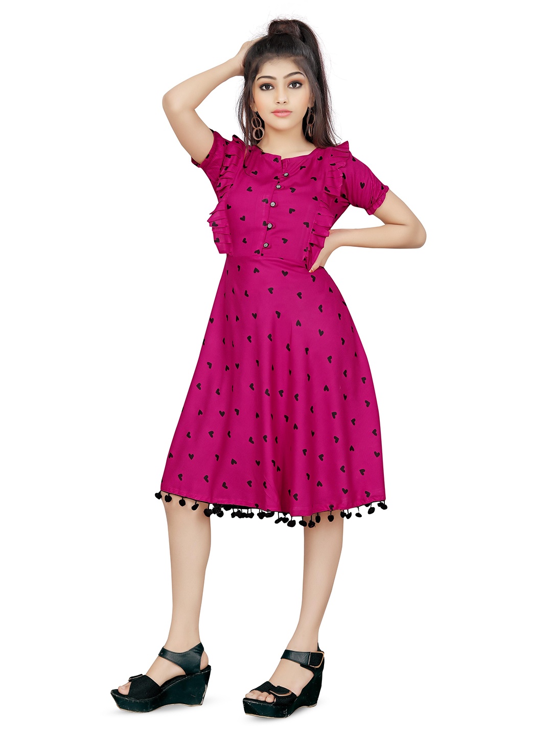 

Hoppipola Print Fit & Flare Dress, Pink