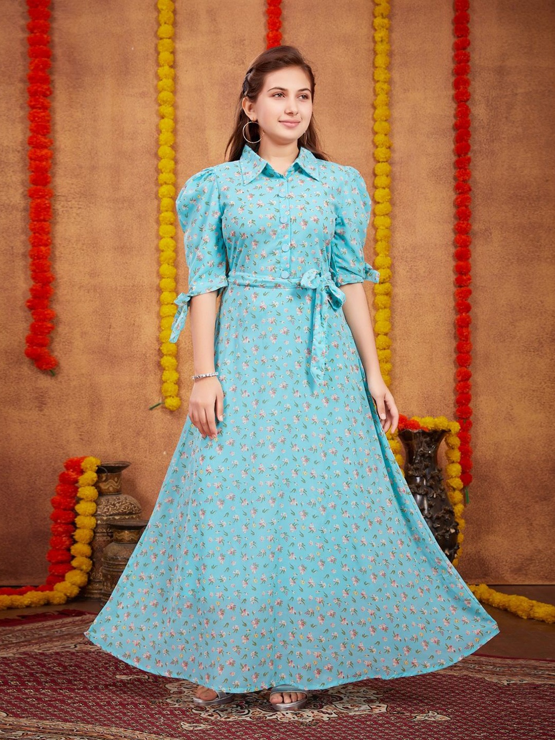 

BAESD Print Georgette Maxi Dress, Turquoise blue