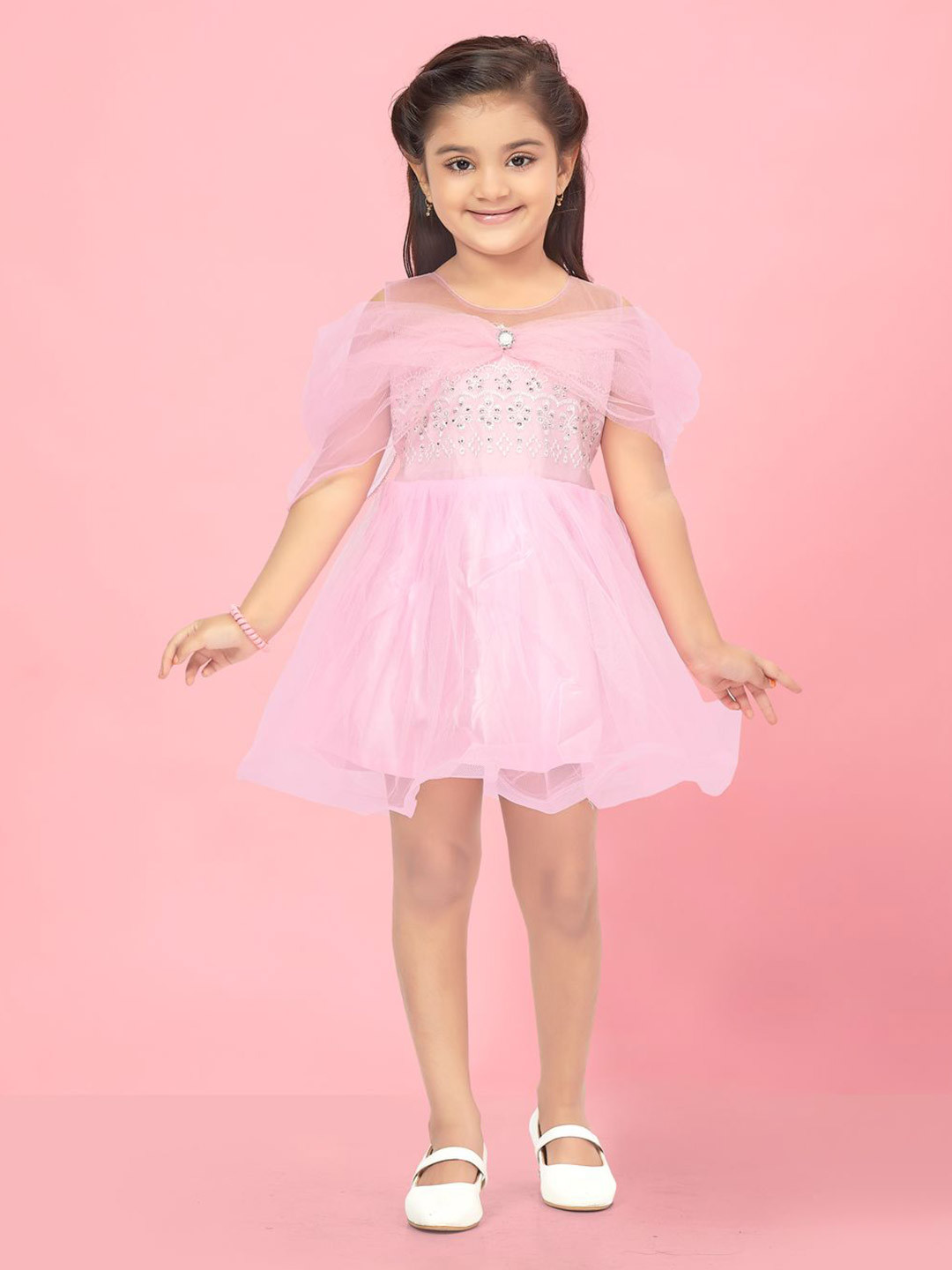 

BAESD Embellished Net Fit & Flare Dress, Pink