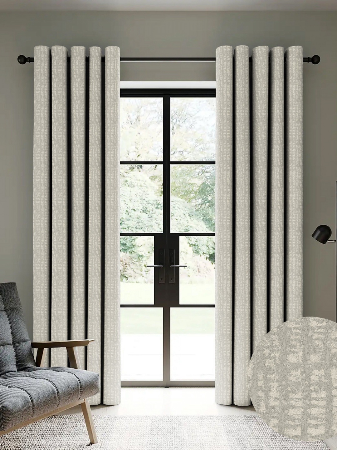

Nefertiti Home Silver-Toned 2 Pieces Printed Black Out Door Curtain