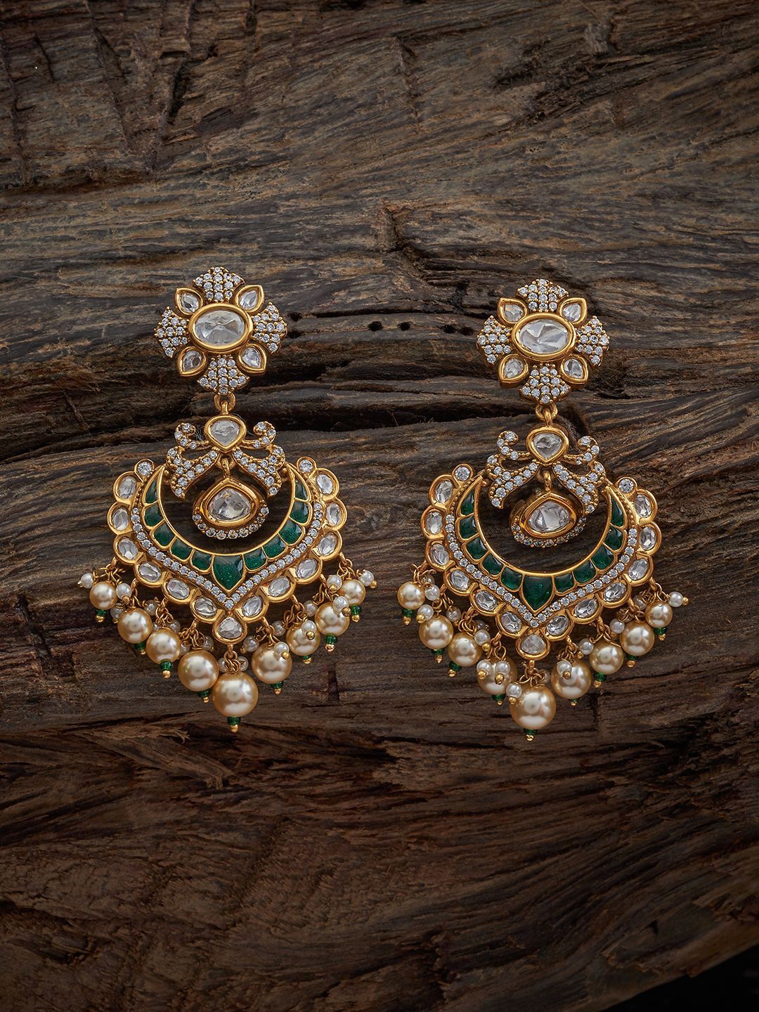 

Kushal's Fashion Jewellery Kundan Studded Crescent Shaped Drop Earrings, Green