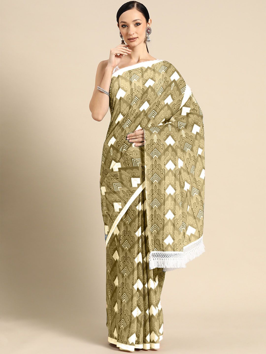 

BUTA BUTI Ethnic Motifs Pure Cotton Saree, Mustard