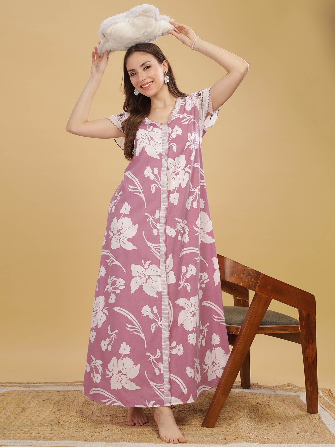 

9shines Label Floral Printed Maxi Nightdress, Purple