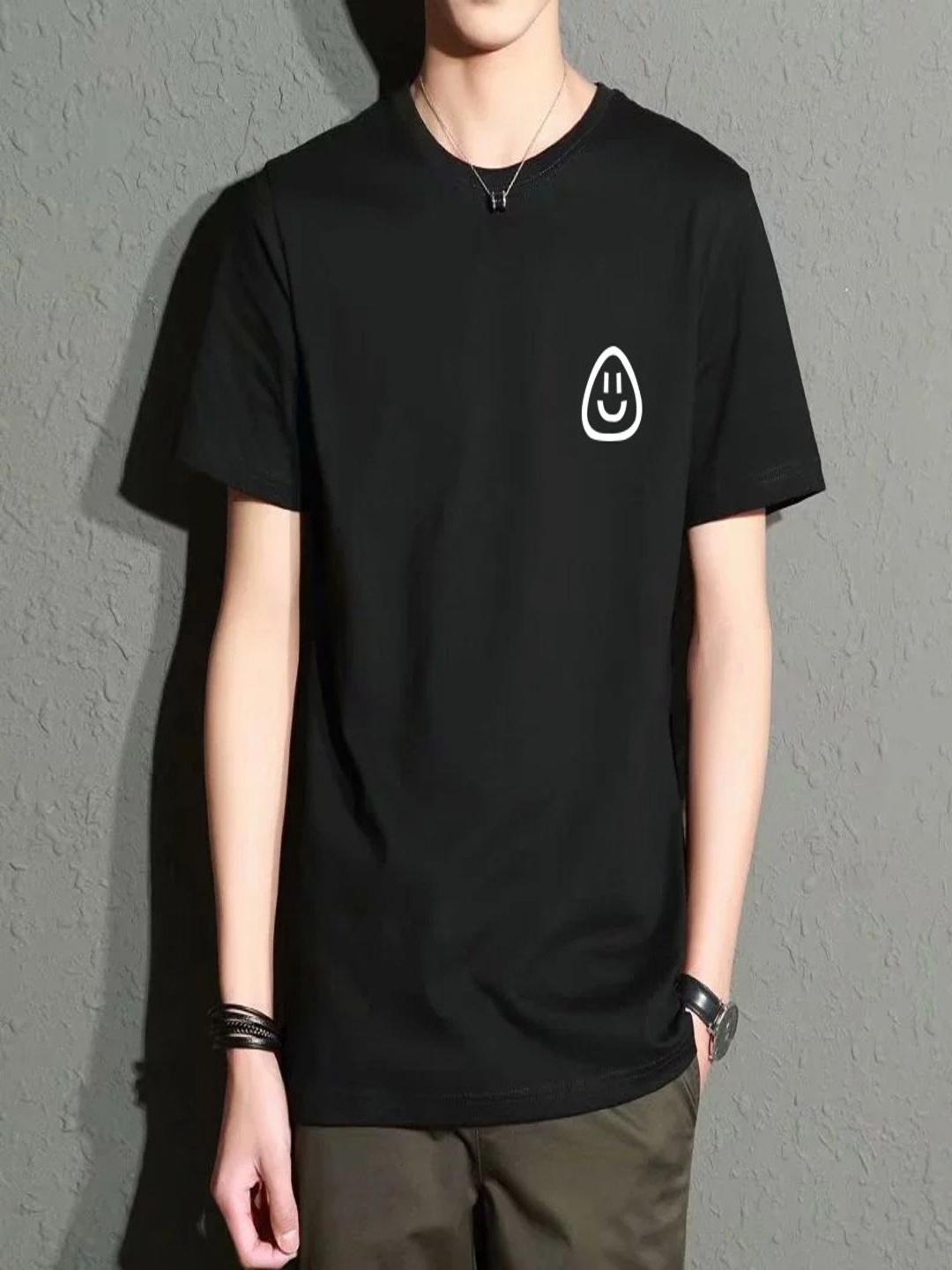 

StyleCast Men Henley Neck Applique T-shirt, Black