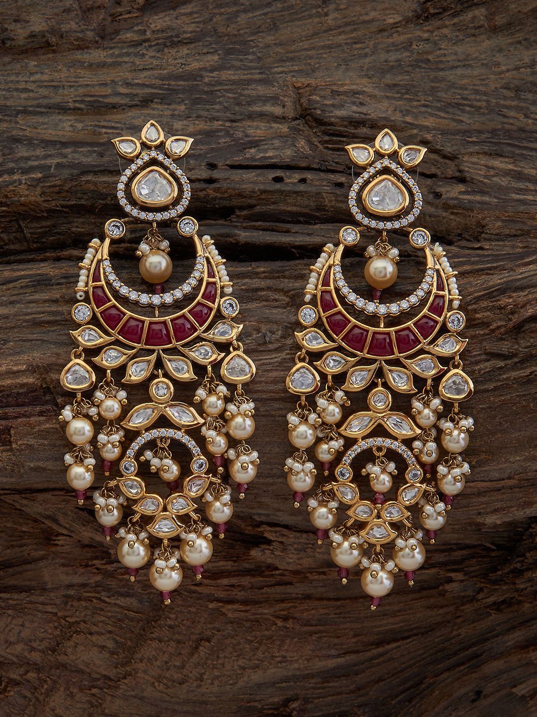 

Kushal's Fashion Jewellery Crescent Shaped Kundan Chandbalis, Red