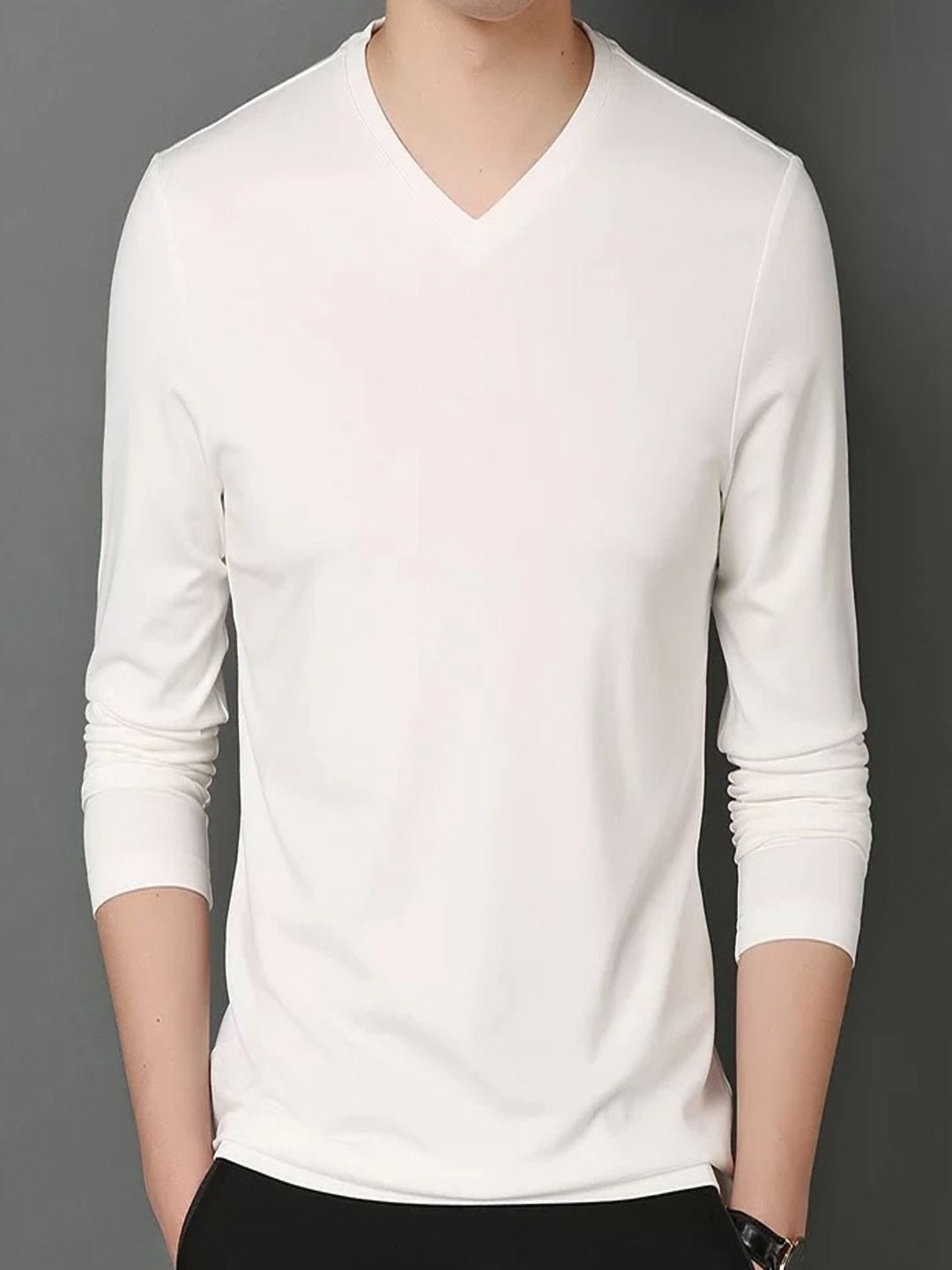 

StyleCast Men Cotton V-Neck Raw Edge T-shirt, White