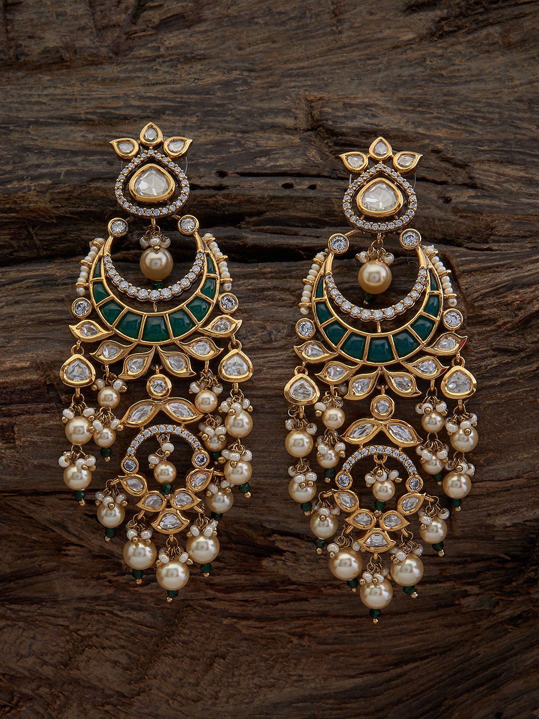 

Kushal's Fashion Jewellery Kundan Studded Contemporary Drop Earrings, Gold