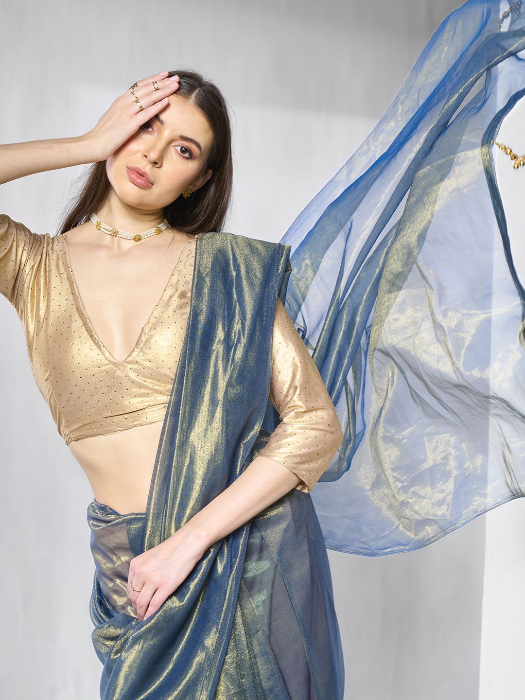 

Kalista Organza Saree, Teal
