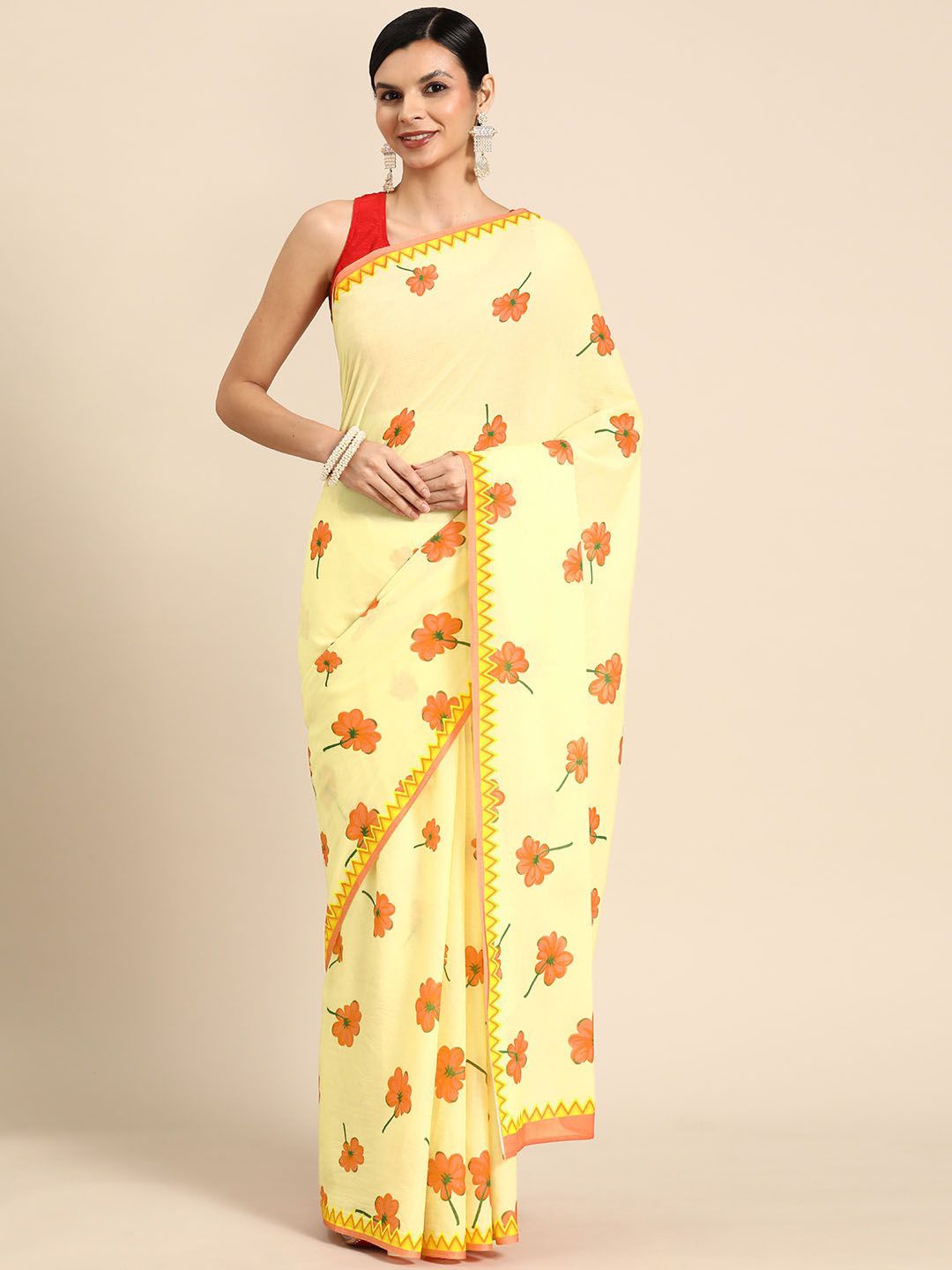 

BUTA BUTI Floral Pure Cotton Saree, Yellow