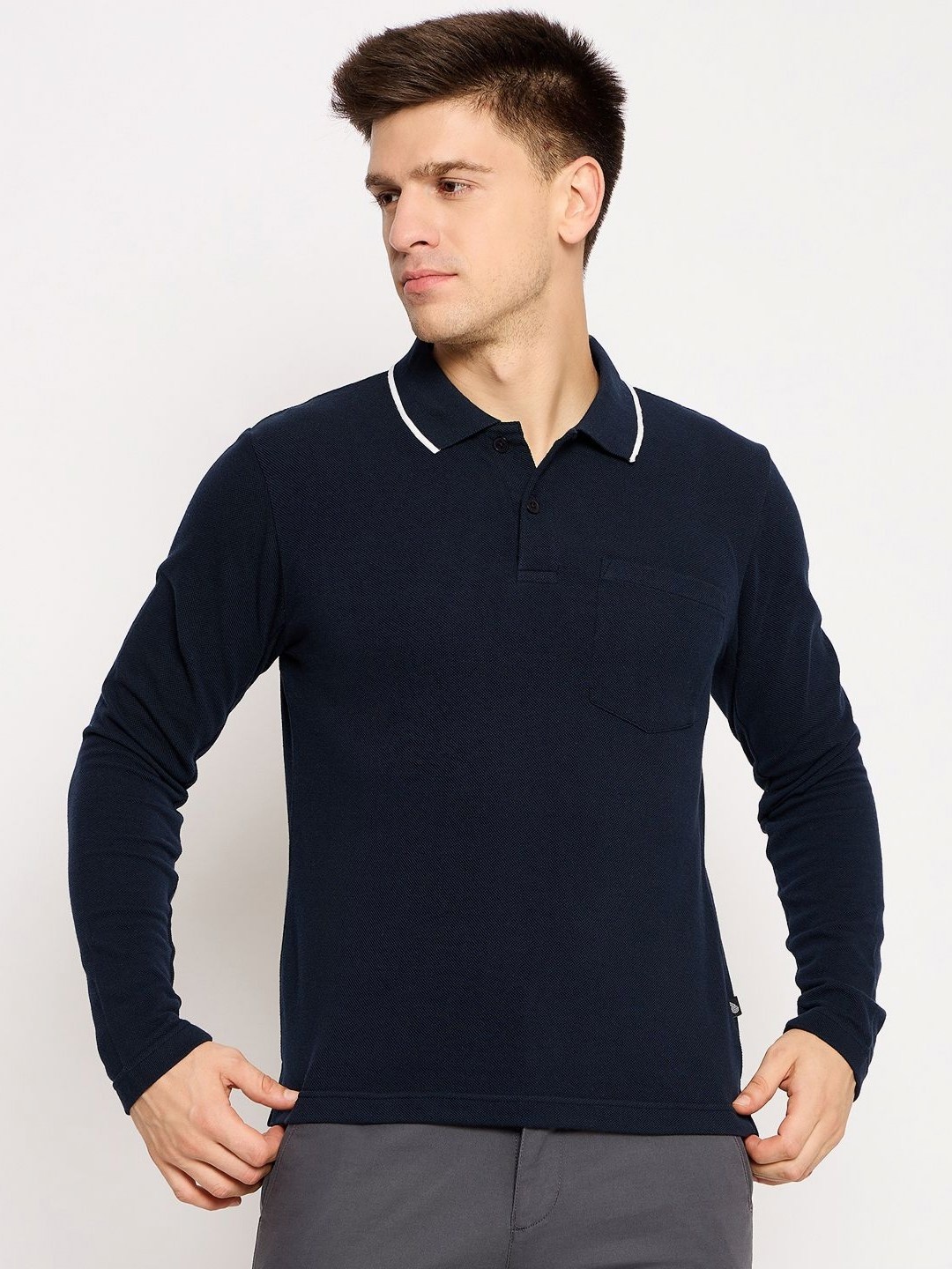 

Club York Men Solid Polo Collar Cotton T-shirt, Navy blue