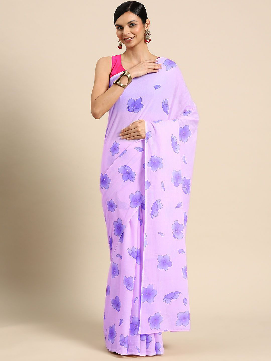 

BUTA BUTI Floral Pure Cotton Saree, Lavender