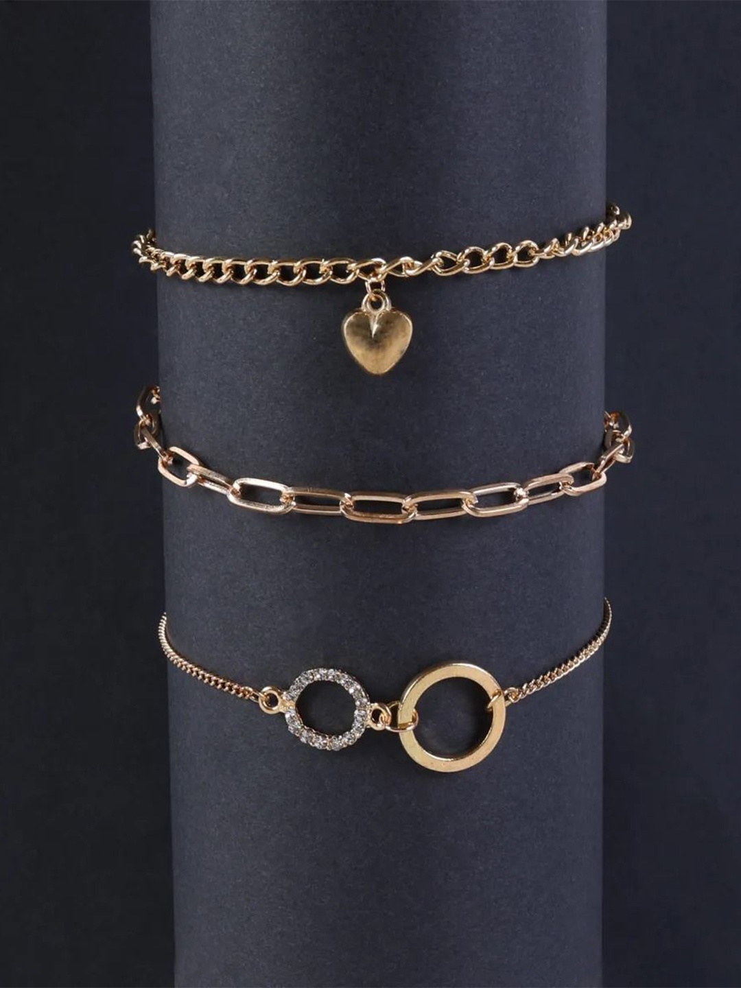 

Jewelz Set Of 3 Gold-Plated Stone Studded Link Bracelets