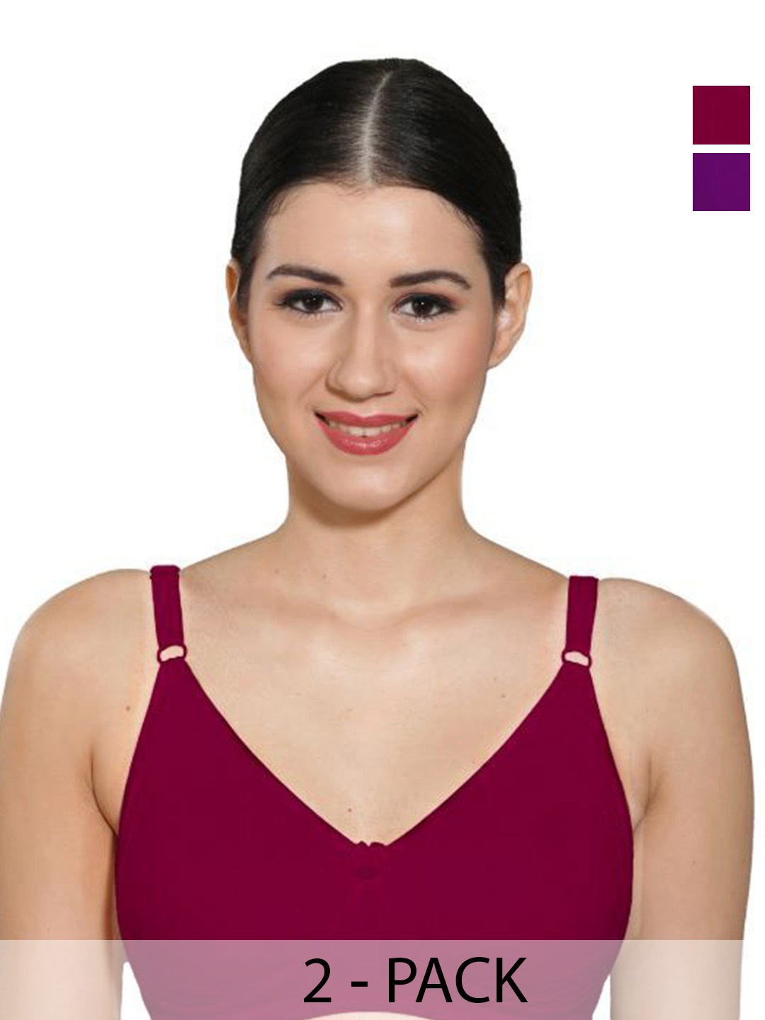 

INGRID Women Everyday Non Padded Adjustable Straps Cotton Tshirt Style Bras, Purple