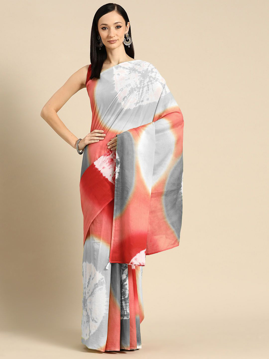 

BUTA BUTI Tie and Dye Pure Cotton Saree, Grey