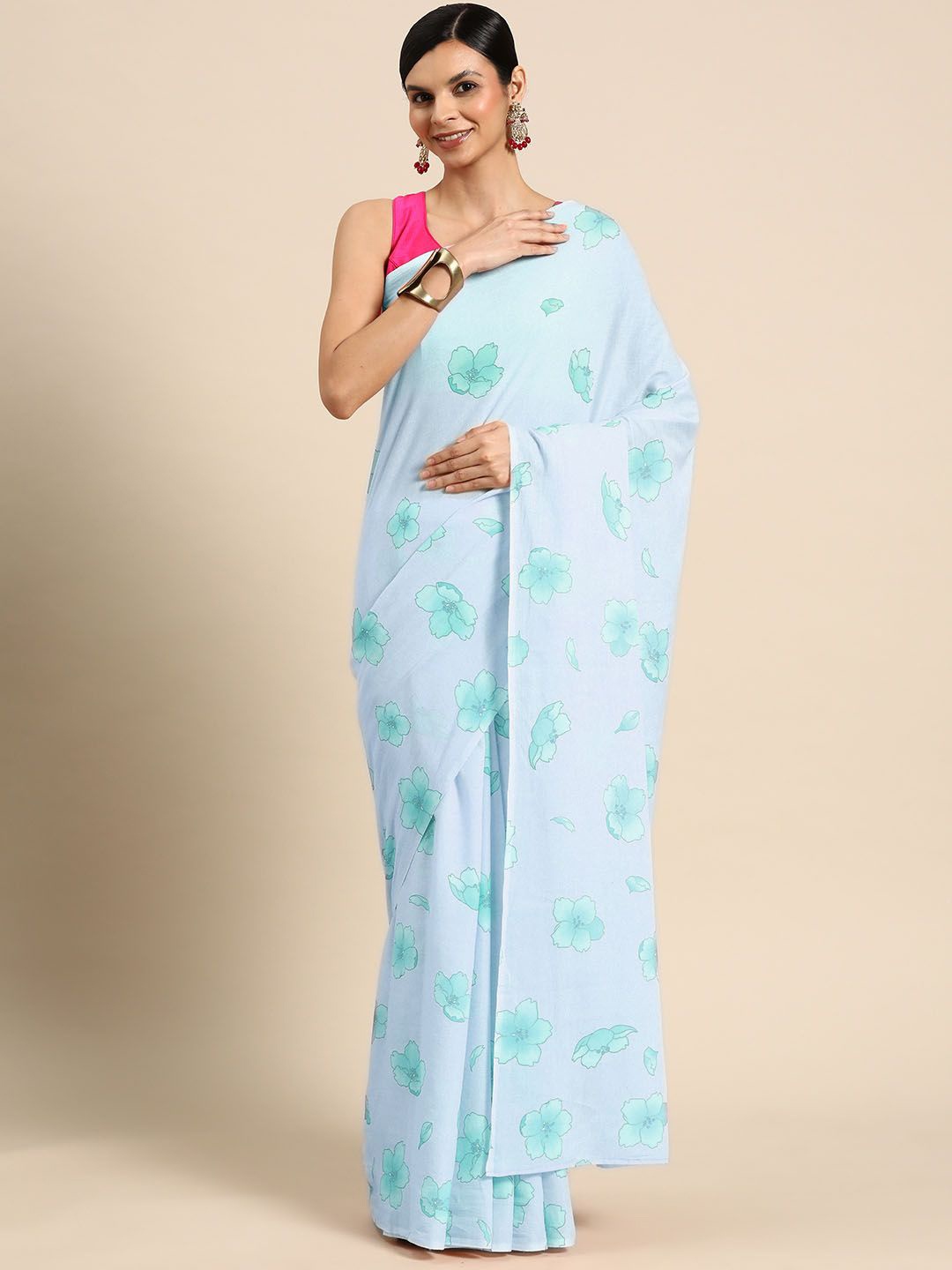 

BUTA BUTI Floral Pure Cotton Saree, Blue