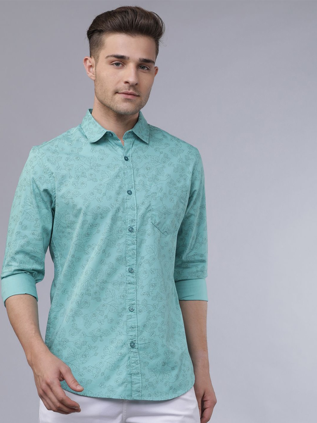 

HIGHLANDER Men Printed Slim Fit Shirt, Green