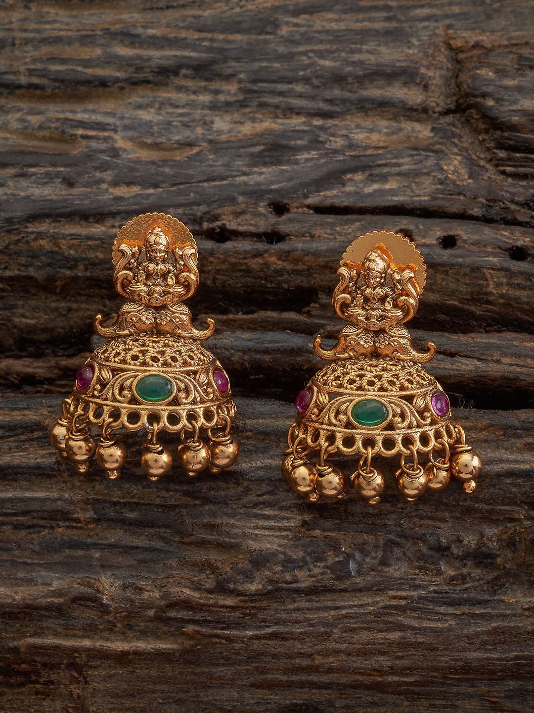 

Kushal's Fashion Jewellery Gold-Plated Stone Studded Dome Shaped Antique Studs, Red