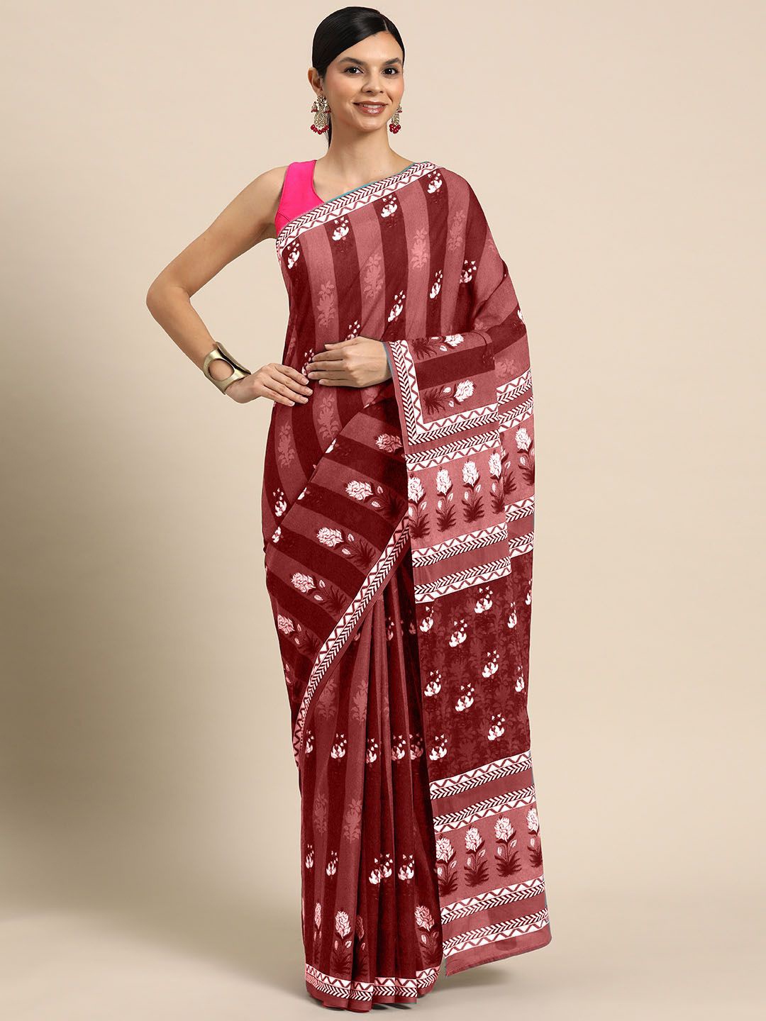 

BUTA BUTI Floral Pure Cotton Saree, Red