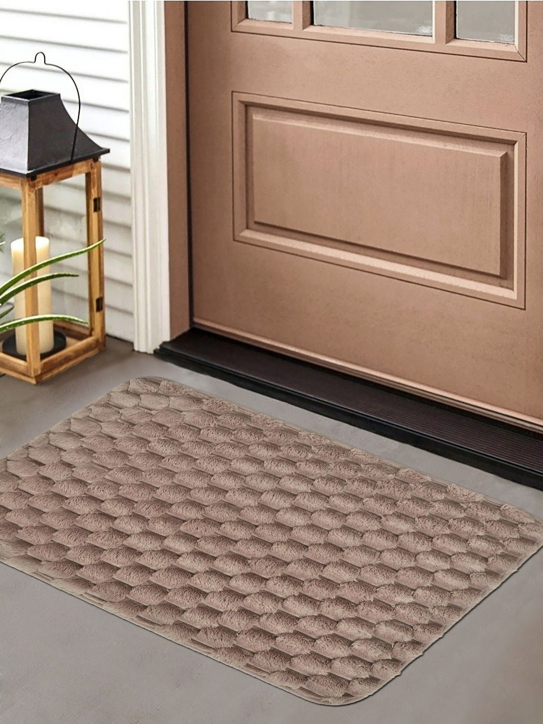 

FABINALIV Beige Geometric Cotton Anti Skid Doormat