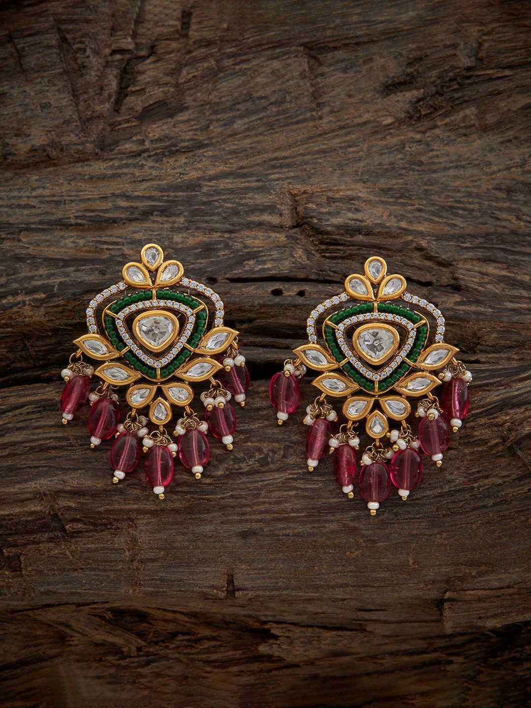 

Kushal's Fashion Jewellery Kundan Triangular Studs, Gold