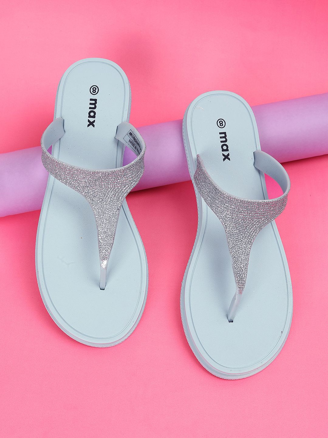 

max Glitter T-strap Flats, Blue
