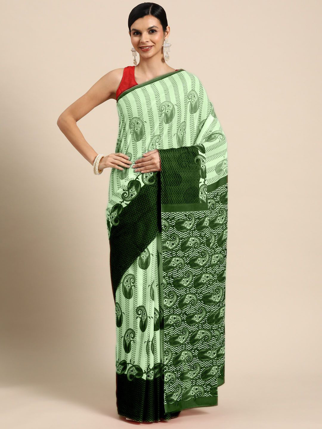 

BUTA BUTI Floral Pure Cotton Saree, Green
