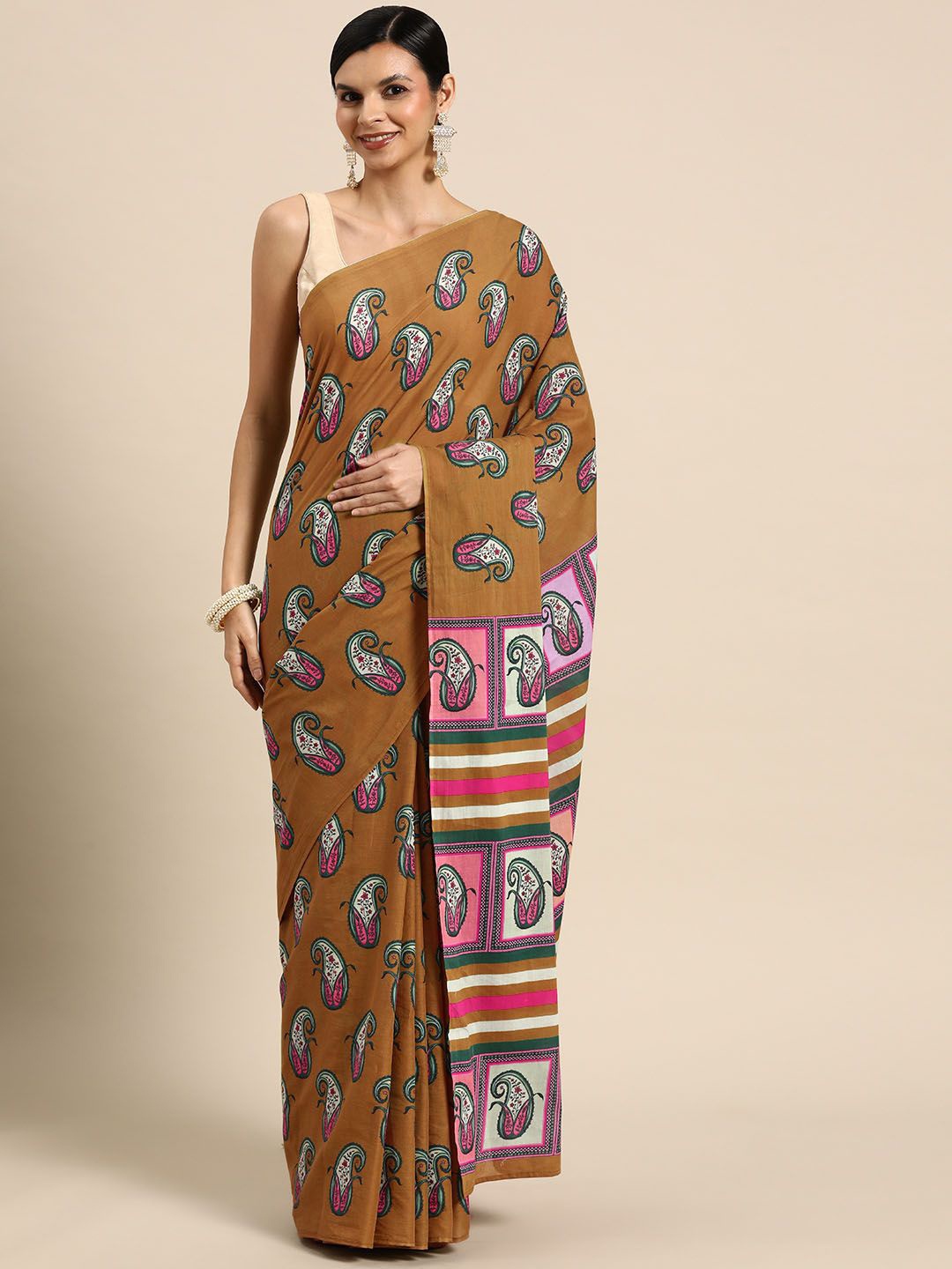 

BUTA BUTI Paisley Pure Cotton Saree, Rust