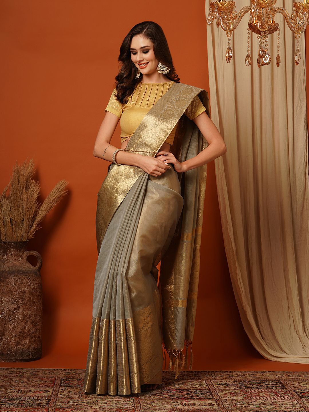 

PAROKSH Ethnic Motifs Zari Tissue Banarasi Saree, Grey