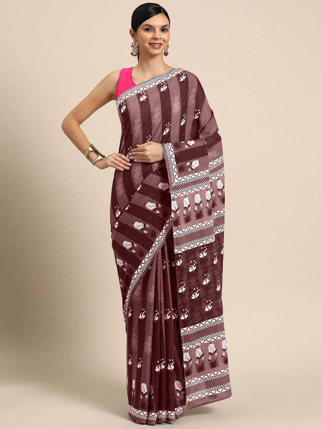 

BUTA BUTI Floral Pure Cotton Saree, Mauve