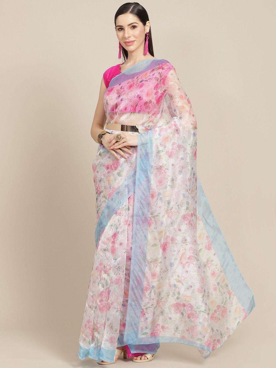 

Anouk Floral Organza Saree, White