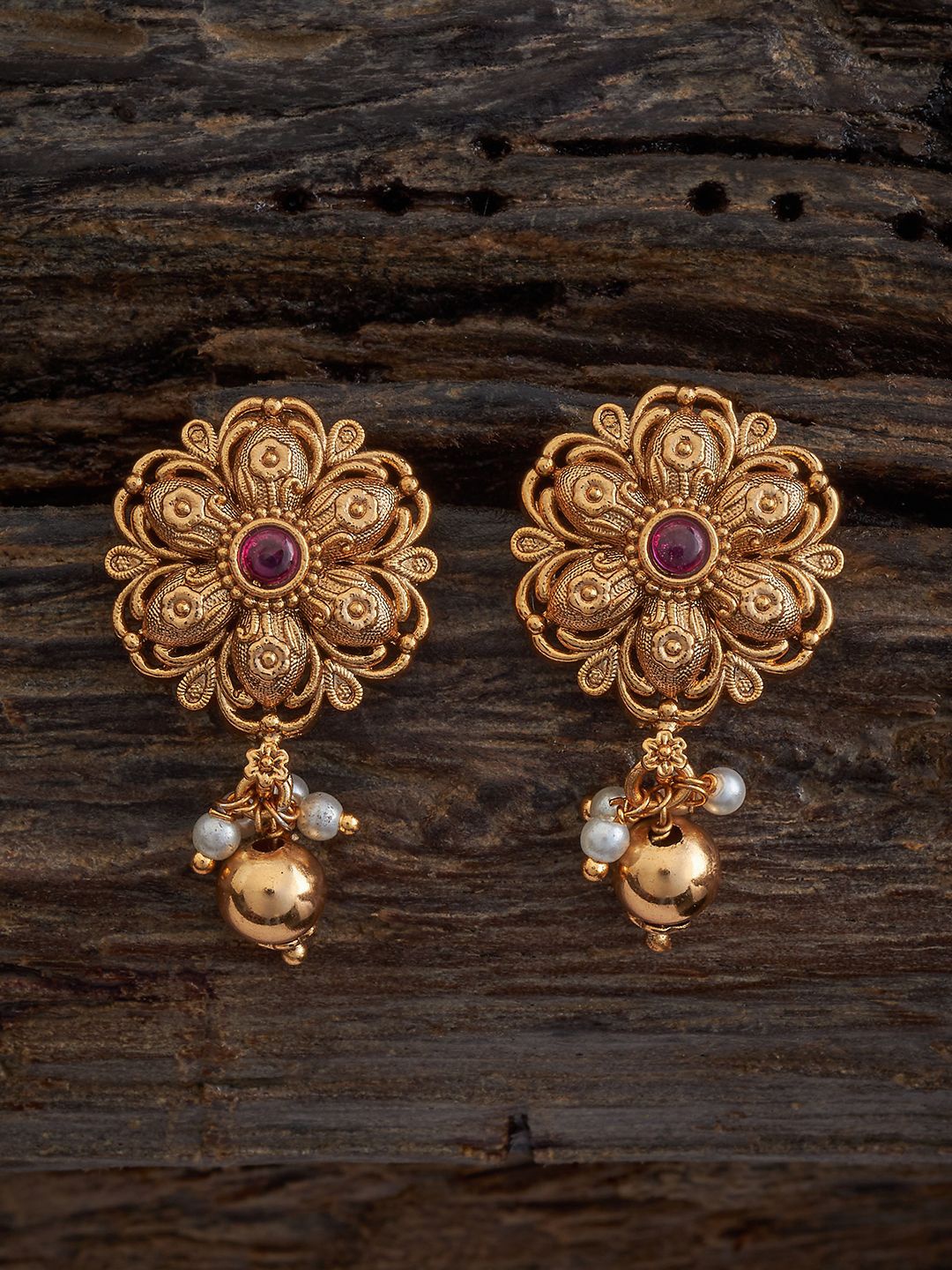 

Kushal's Fashion Jewellery Gold-Plated Beaded Floral Antique Drop Earrings