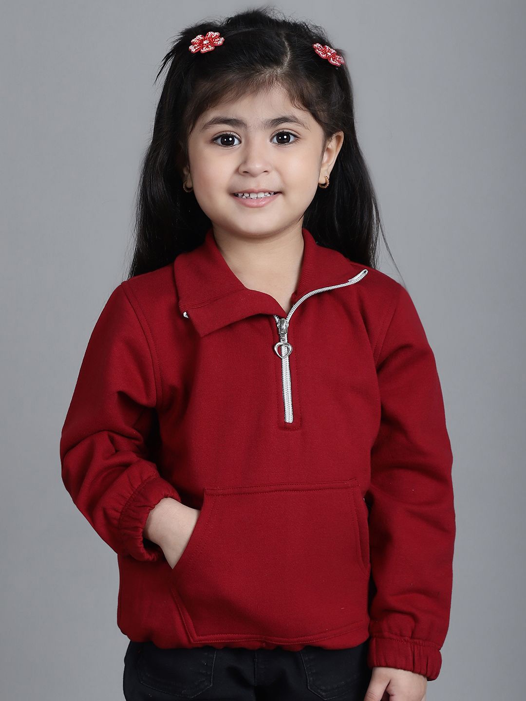 

MINI & MING the winter wardrobe Girls Solid Mock Collar Sweatshirt, Maroon