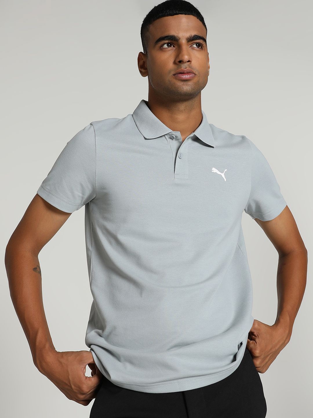 

Puma Men Brand Logo Printed Slim Fit Polo Collar T-shirt, Grey