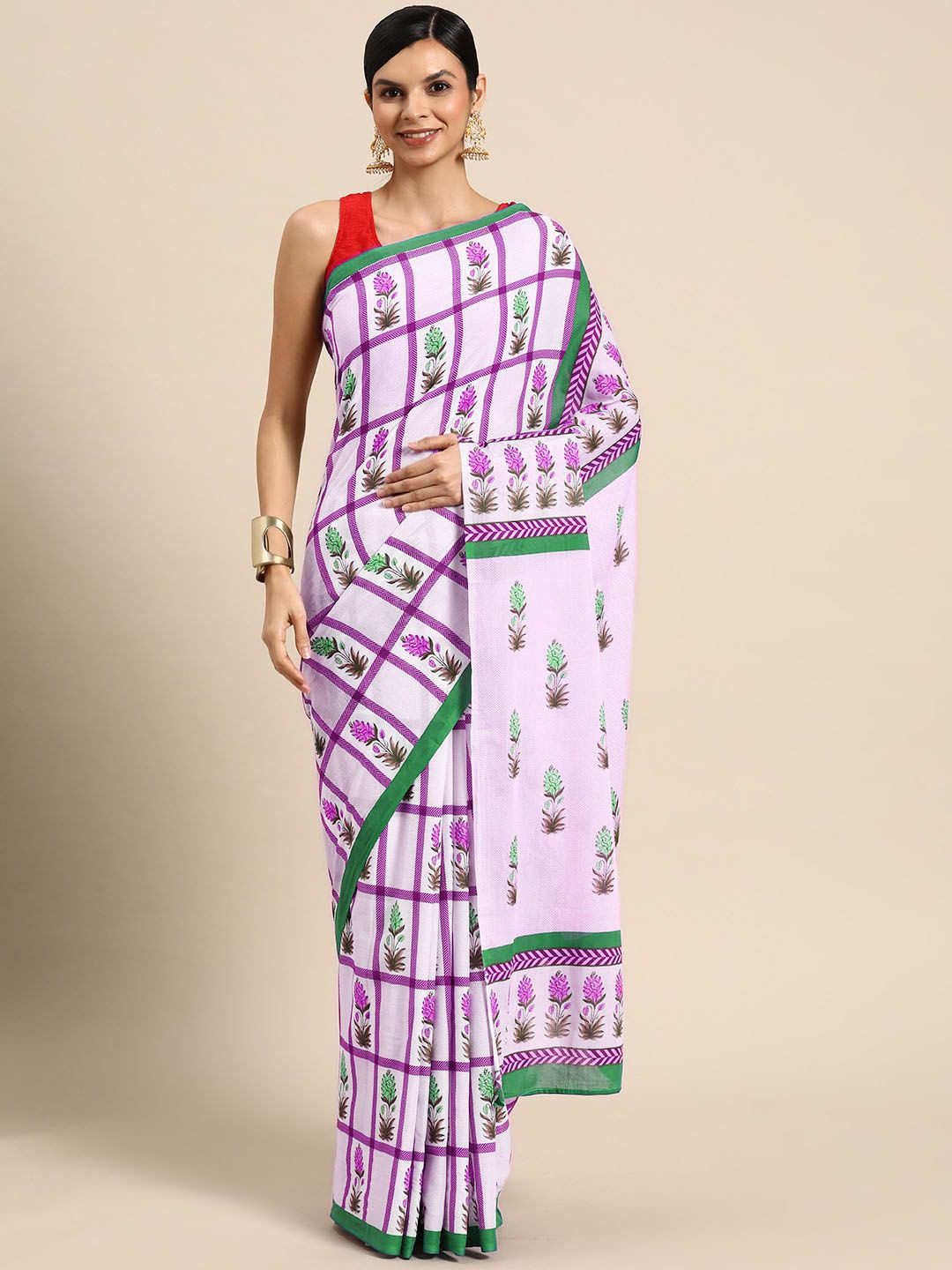 

BUTA BUTI Floral Pure Cotton Saree, Lavender