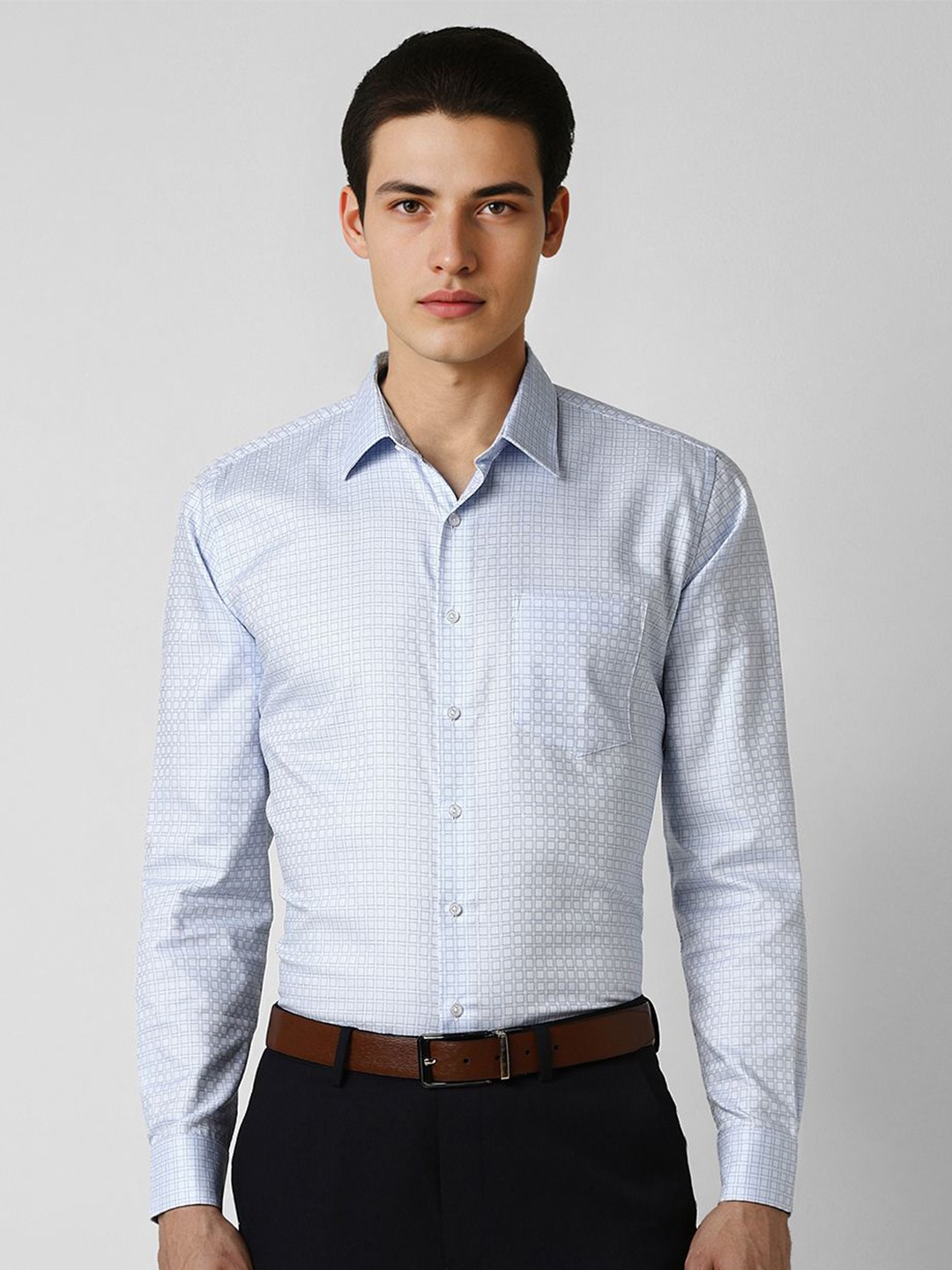 

Van Heusen Men Spread Collar Micro Checked Cotton Slim Fit Formal Shirt, Blue