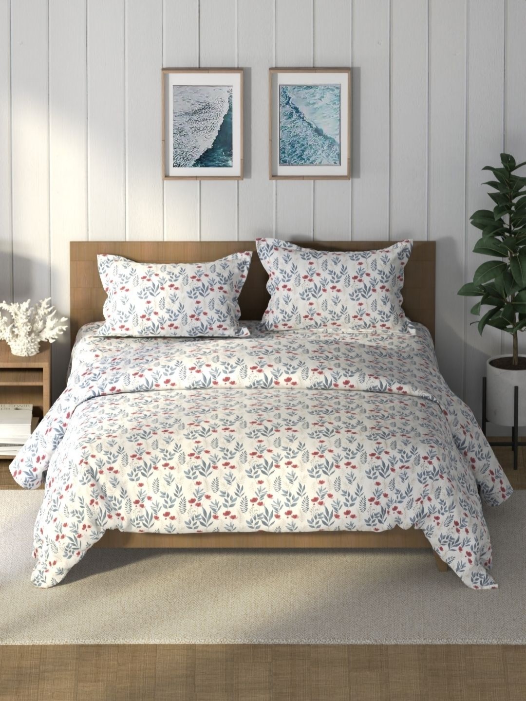 

Nautica Blue & White Floral Printed Pure Cotton AC Room Double Queen Bedding Set