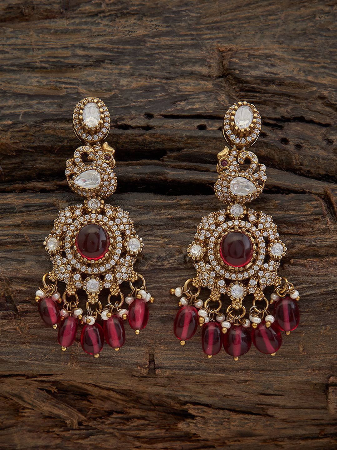 

Kushal's Fashion Jewellery Kundan Beaded Contemporary Drop Earrings, Red