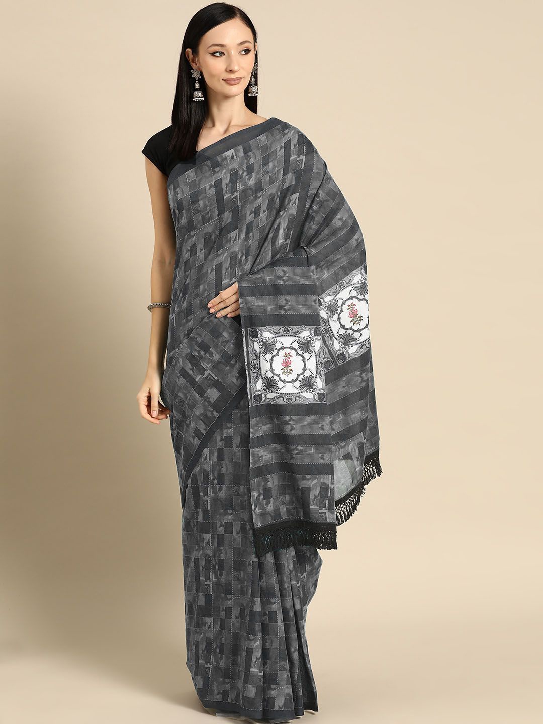 

BUTA BUTI Pure Cotton Saree, Black